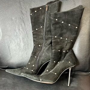 Black Studded Heeled Boots with Stiletto